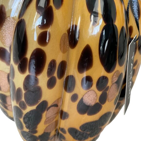 TAHARI Hand Blown Art Glass Tortoise Shell Pumpkin Amber Stem Designer Decor New - Picture 9 of 13